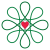 green lines in a Celtic shape with eight loops around a bright red heart in the center